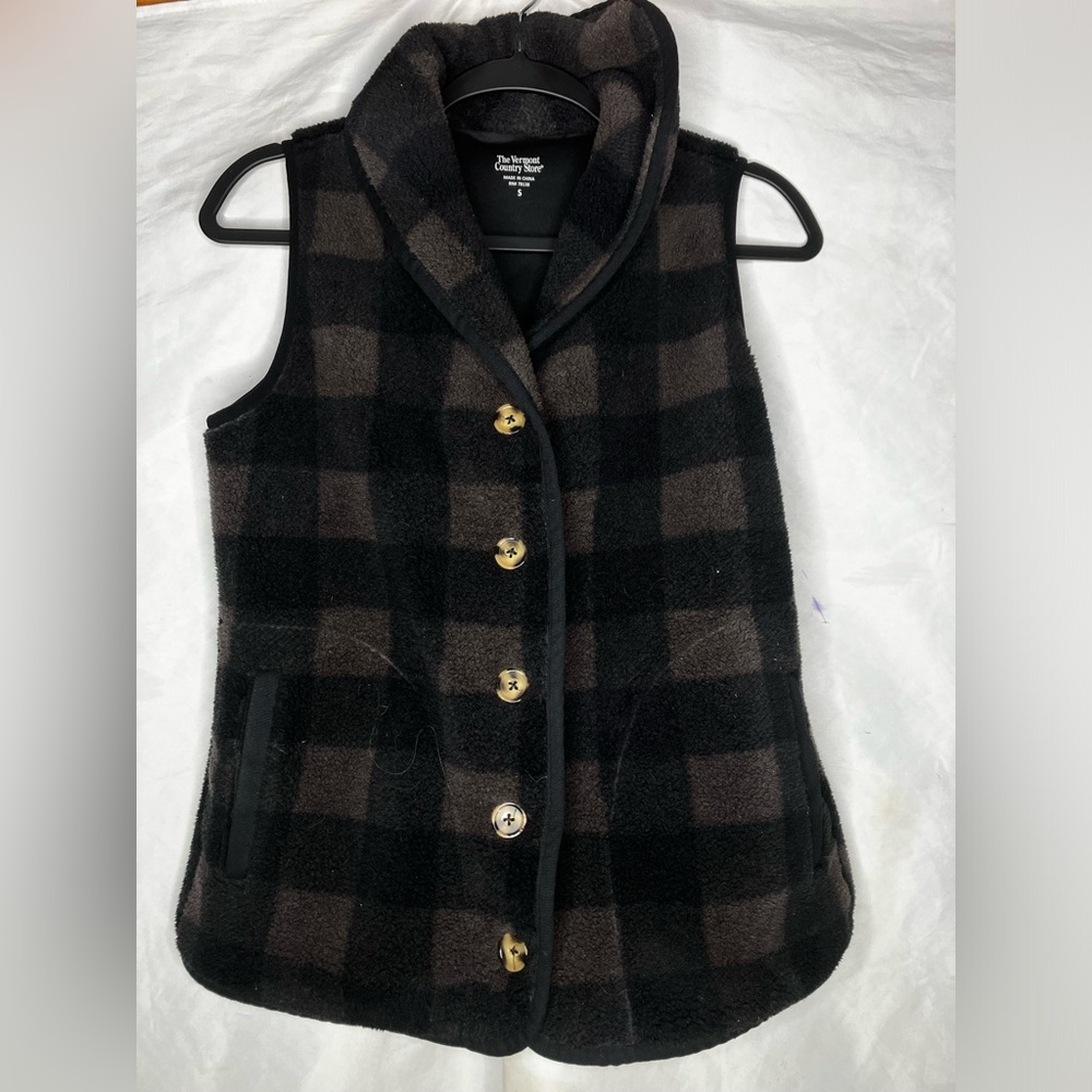 Vermont country store plaid Sherpa vest